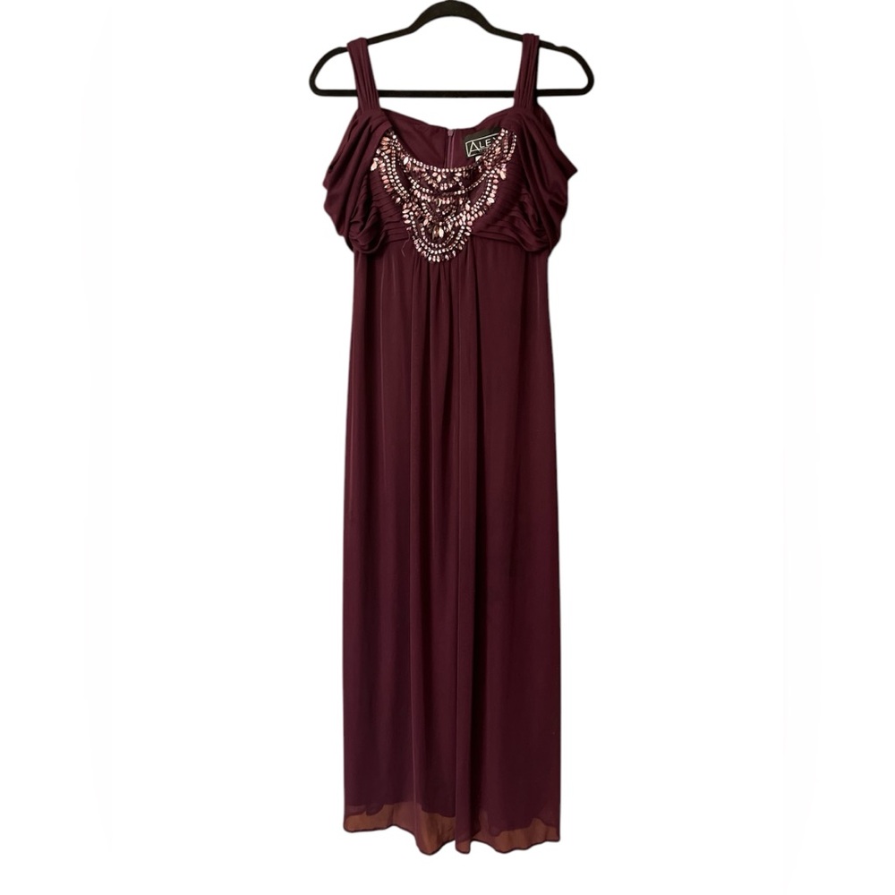 Alex Evenings burgundy beaded front cold shoulder dress